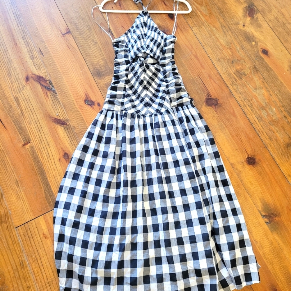 Black and white gingham halter dress size M